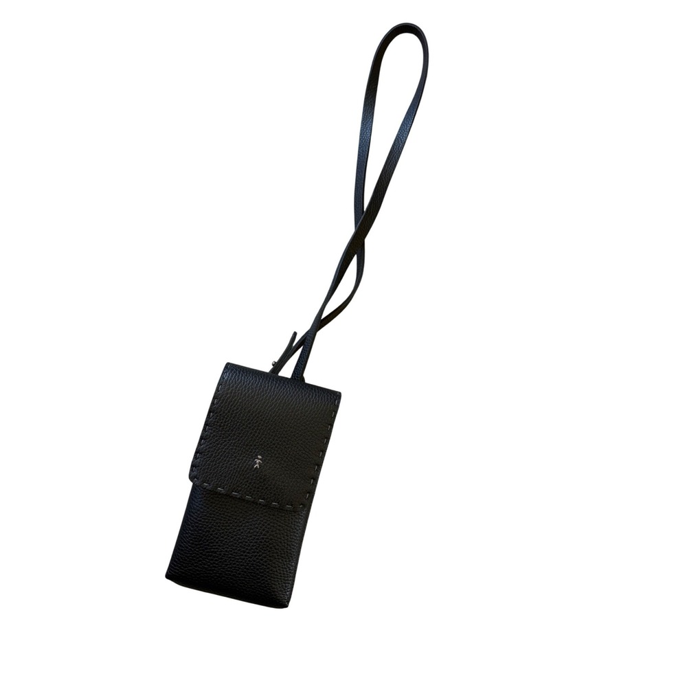 Henry Beguelin Black Leather Phone Pouch Crossbody Neck Wallet